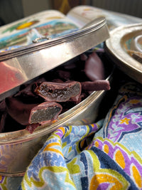 Candied Amalfi lemons, apricots, orange peel and ginger in dark chocolate