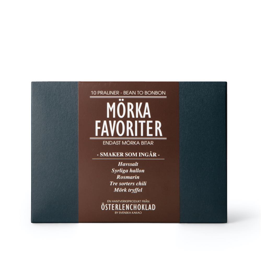 Mörka chokladpraliner från chokladfabriken i Skåne