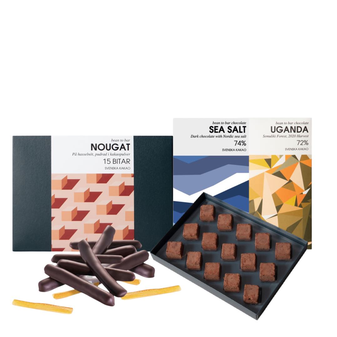 Present med tryfflar, fin mörk choklad och apelsinchoklad
