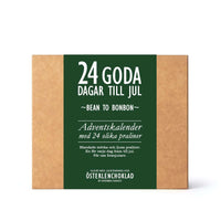 En lyxig adventskalender med 24 ovanligt goda praliner fram till jul. Från chokladfabriken på Österlen