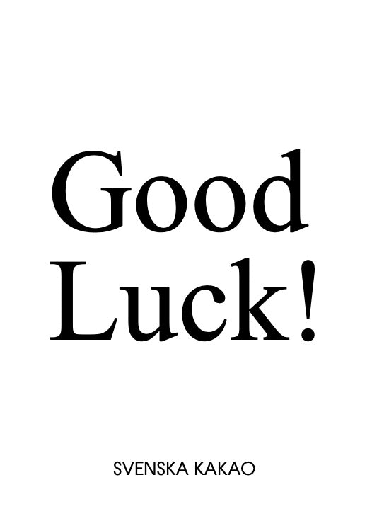 Digitalt presentkort på choklad med hälsningskort där det står lycka till